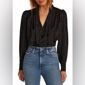 FAVORITE DAUGHTER The Joan Zebra Jacquard Blouse In Black Zebra, NWOT